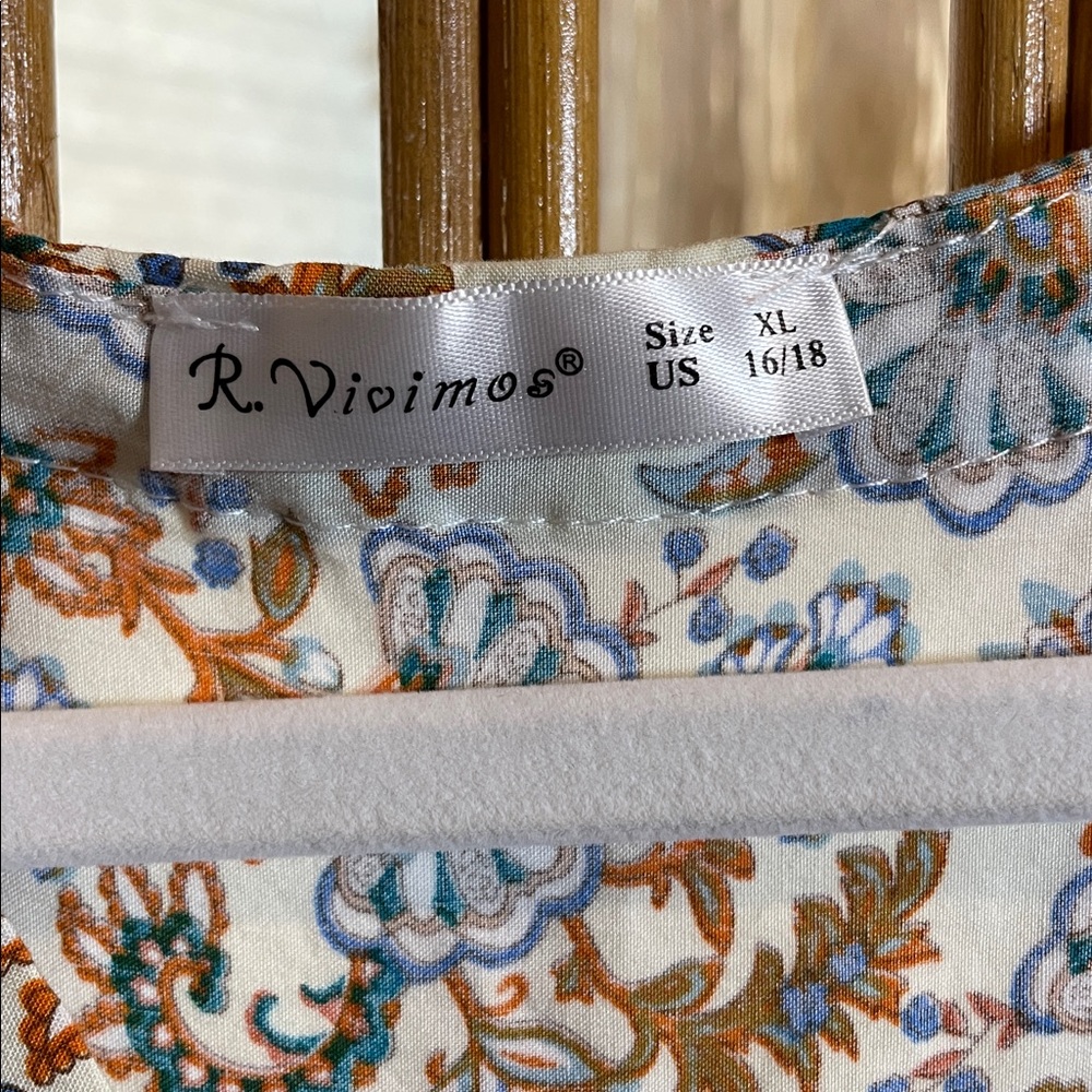 R. Vivimos Floral Maxi Dress with Orange and Blue Accents - Picture 8 of 8